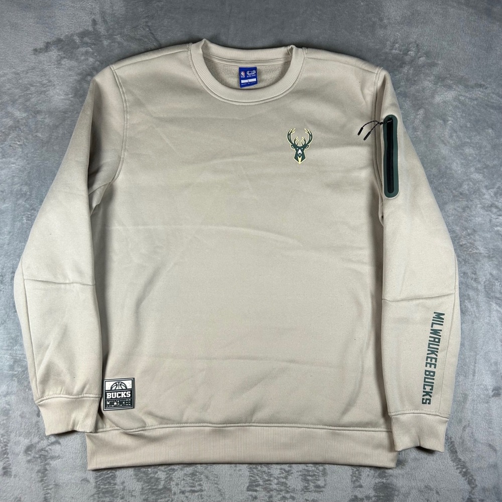 NBA Ultra Game Milwaukee Bucks Tan Crewneck Sweatshirt Mens Large Tech Pocket